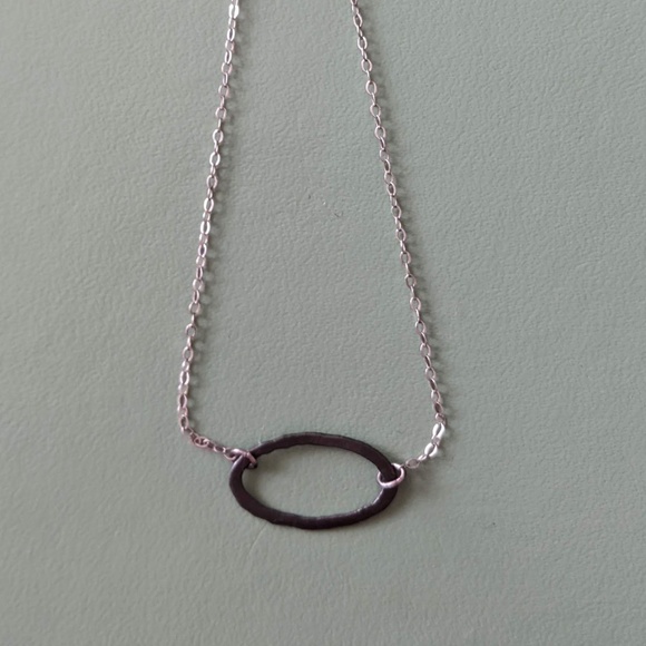 Sterling silver necklace with oxidized hammered oval pendant - Picture 3 of 7